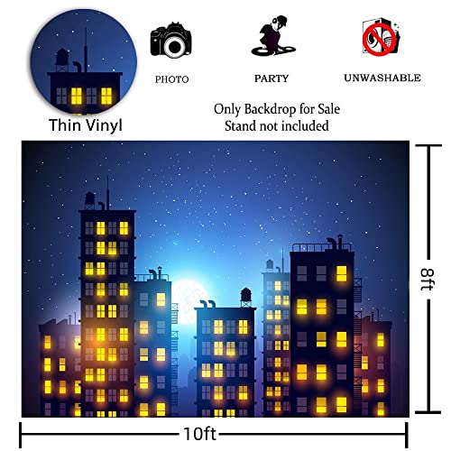 INRUI Starry Sky Superhero City Skyline Backdrop 10x8FT for Photography & Events