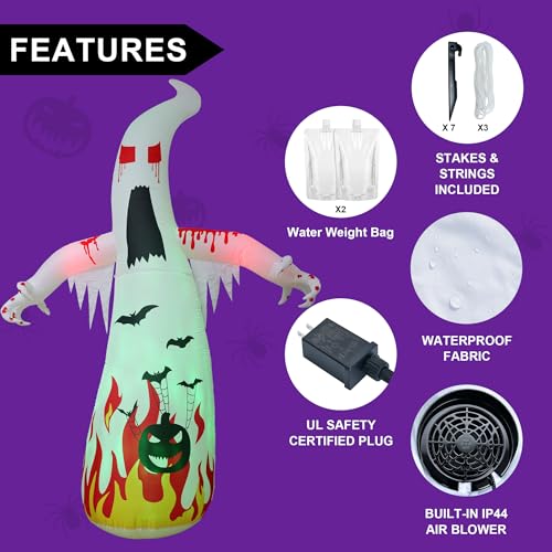 12 Ft Halloween Inflatable Ghost with LED Lights Outdoor Yard Decoration
