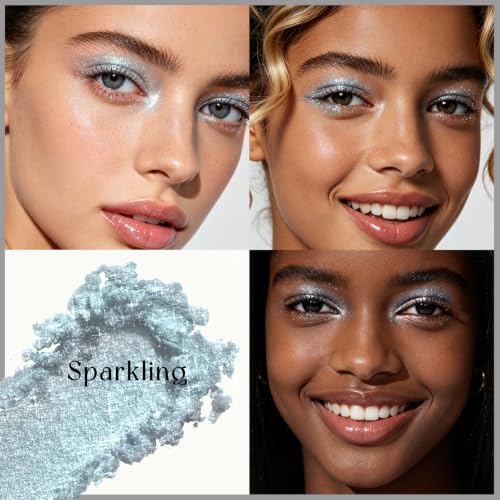 Light Blue Glitter Eyeshadow Palette - Duochrome Iridescent Sparkle, Long-Wear & Waterproof Makeup