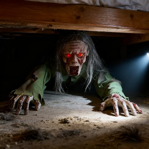 Halloween Creeping Ghost Prop 43 Inch Scary Skeleton with Voice & Light Effects
