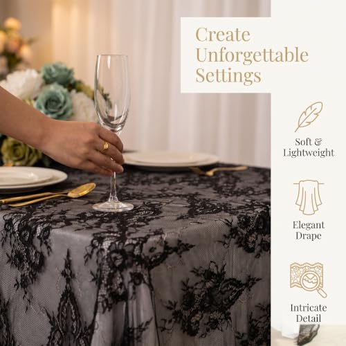Black Lace Tablecloth 60x120 Inches - 2 Pack Wedding & Party Overlay, Rectangular