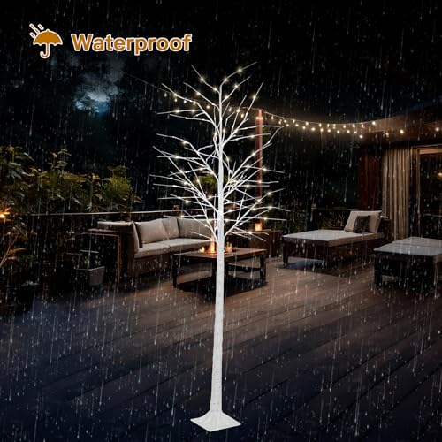 8FT Lighted Artificial Birch Tree with Warm White LED Lights for Christmas and Holiday Decor