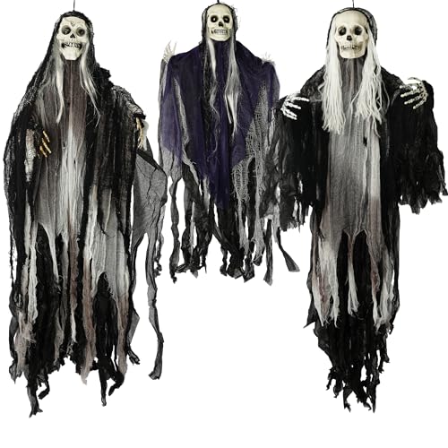3 Pack Halloween Hanging Skeleton Ghost Decorations Outdoor Spooky Reapers
