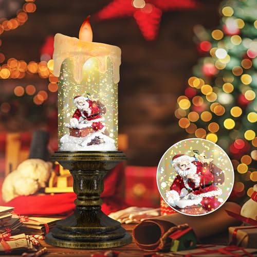 Santa Flameless LED Candle with Snow Globe and Flickering Light - Christmas Decoration