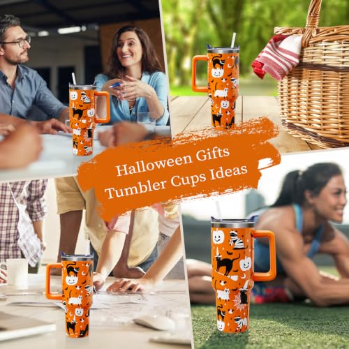 Halloween Black Cats 40oz Tumbler Cup with Handle & Straw - Cat Drinkware Variation 01