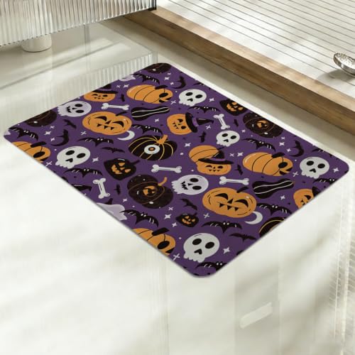 Purple Halloween Bathroom Mat with Jack‑O‑Lantern Skull Ghost - Bath Decor