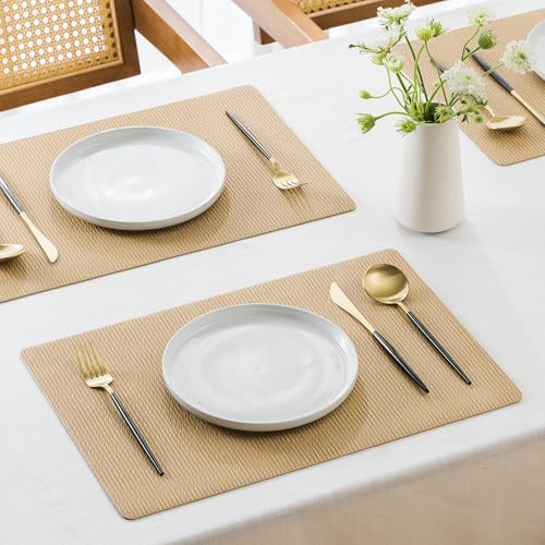 Faux Leather Placemats Set of 6 - Waterproof & Easy-Clean Table Mats, 17.8x11.8 inches, Yellow