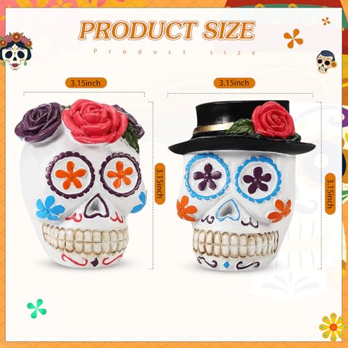 Day of the Dead Sugar Skull Couple Decor - White, 3.15 Inches, Rose & Hat Variation