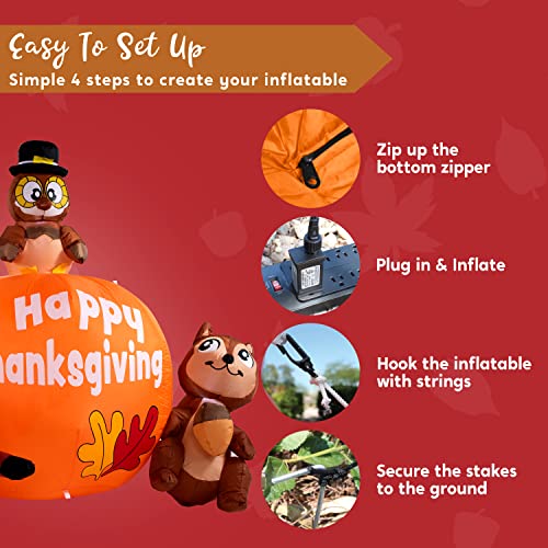 6 FT Thanksgiving Inflatable Turkey with Pumpkin Raccoon & Squirrel LED Yard Decor