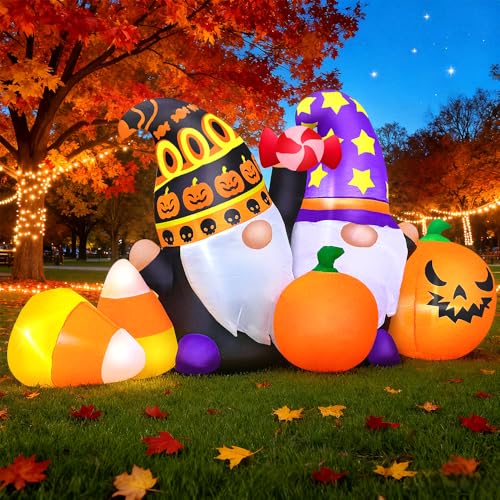 Halloween Inflatable Gnome Decoration with Pumpkins & LED Lights - 6FT Outdoor Indoor Yard Lawn Decor - Variation: Halloween Gnome