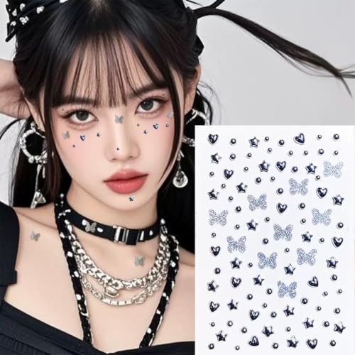 NOOEPC Face Gems Stickers - Silver Butterfly 2 Self-Adhesive Rhinestones for Makeup & Festivals
