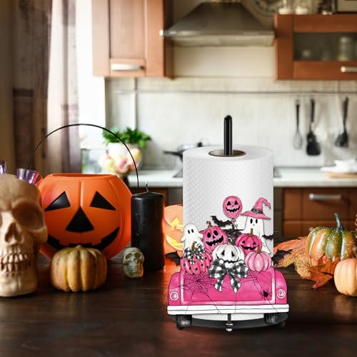 Pink Halloween Paper Towel Holder Pumpkin Ghost Truck Decor - Kitchen Countertop Accessory