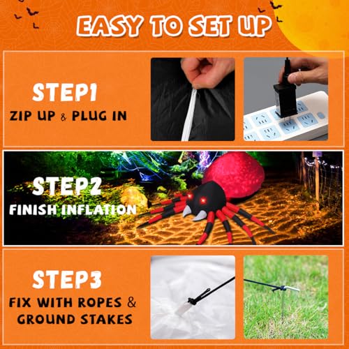 8 Ft Halloween Inflatable Spider with LED Lights Outdoor Yard Decor