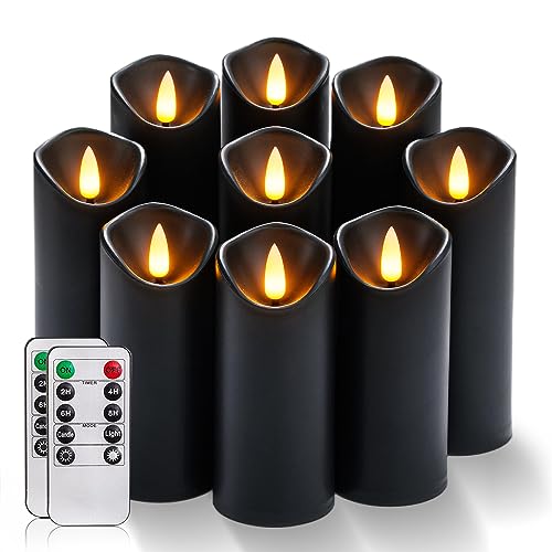 Black Flameless LED Candles Set with Remote Timer - Halloween & Gothic Decor - 9 Pack