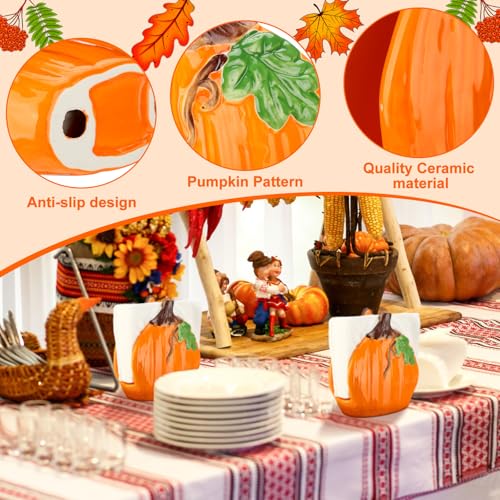 Pumpkin Napkin Holders - Ceramic Fall Table Decor, Set of 2 - Orange