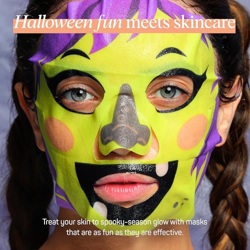 Spooky Glow Halloween Face Mask Set - Pore-Refining, Detoxifying & Brightening Korean Sheet Masks - 12 Pack