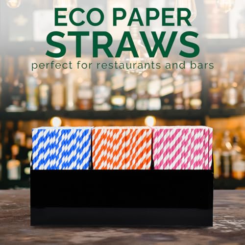 7.75-Inch Orange Striped Paper Drinking Straws Bulk 1000 - Unwrapped