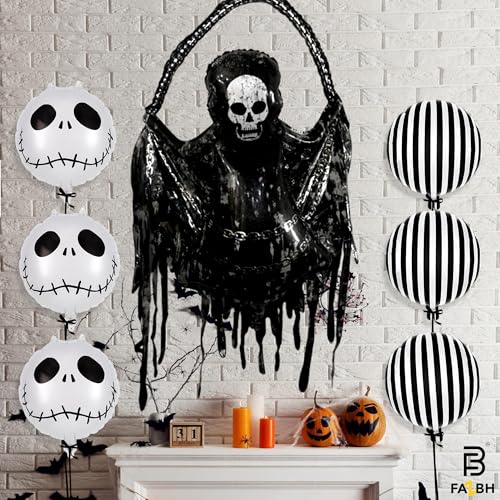 Giant 59-Inch Halloween Reaper Balloon Kit with Skull & Striped Balloons - Spooky Party Decorations