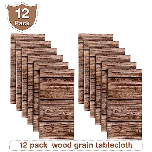 Wood Grain Plastic Tablecloth 54x108 Inches Brown 12 Pack - Rustic Party Decor