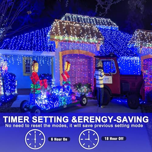 Outdoor Blue 131FT 400 LED String Lights with Extension & 8 Modes