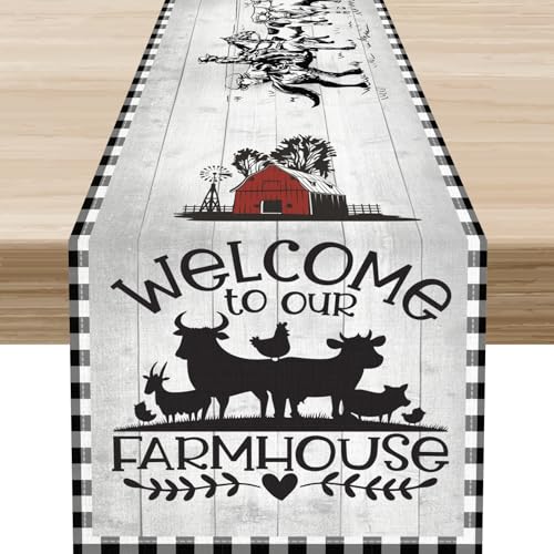 Farmhouse Cow Table Runner 13x36 Inches - Rustic Kitchen Decor - Farmhouse-3