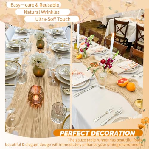 Beige Cheesecloth Table Runner 17x108 Inches - Pack of 12, Boho Home Decor