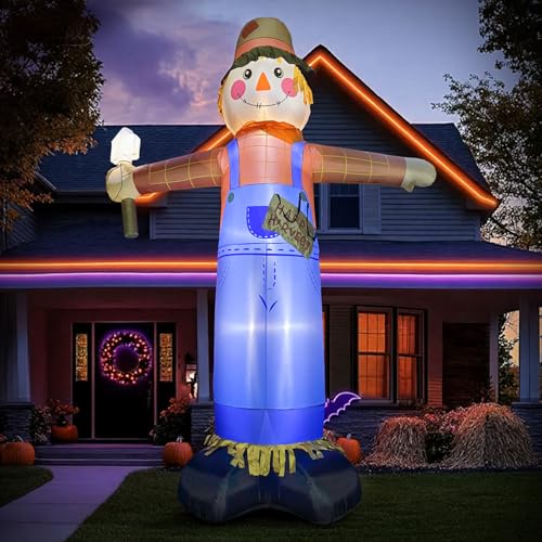 12FT Inflatable Scarecrow Yard Decor with LED Lights for Fall Halloween Thanksgiving