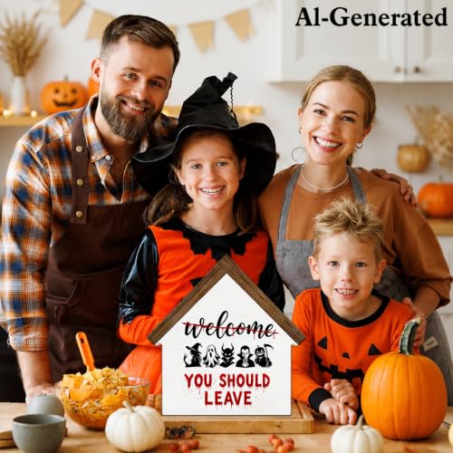 Halloween Ghost Wooden House Sign - Spooky Table Decor with Variation Sign-11