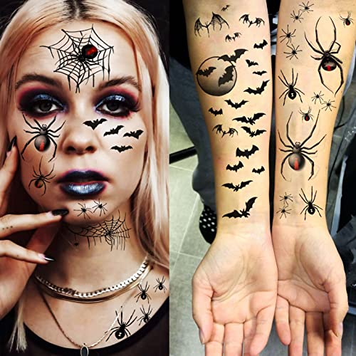 Halloween Spider Web Face Tattoo Stickers - Black, 9 Sheets for Adults & Kids