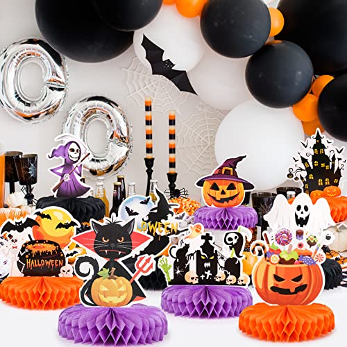 Halloween Honeycomb Centerpieces Set - 9pcs Pumpkin Ghost Cauldron Decorations