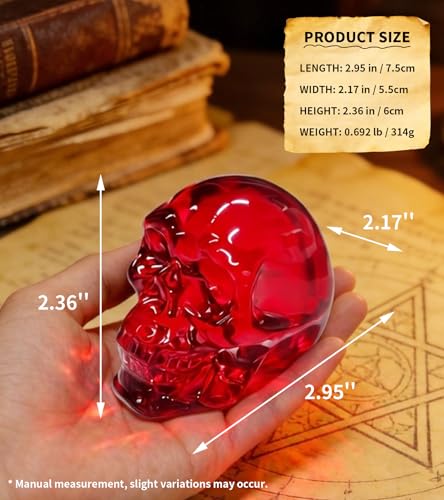Red Crystal Skull Figurine - Handmade Glass Gothic Decor, Compact Size