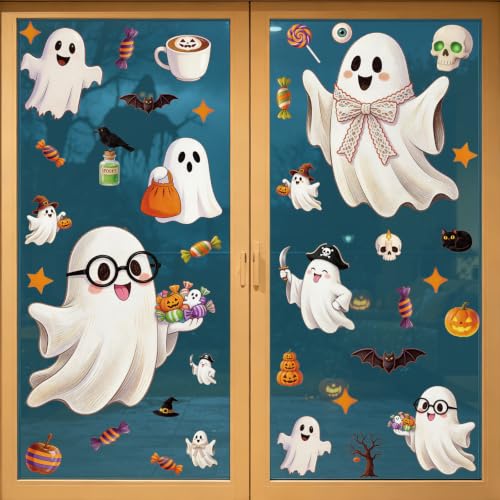 Halloween Bat Window Clings Set - Ghost Pumpkin Stickers for Windows - Halloween02 Variation
