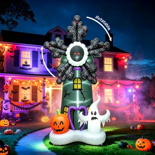 Halloween Inflatable Spinning Ghoul Mill - 8FT Giant Yard Decoration with Pumpkin Ghost & LED Lights