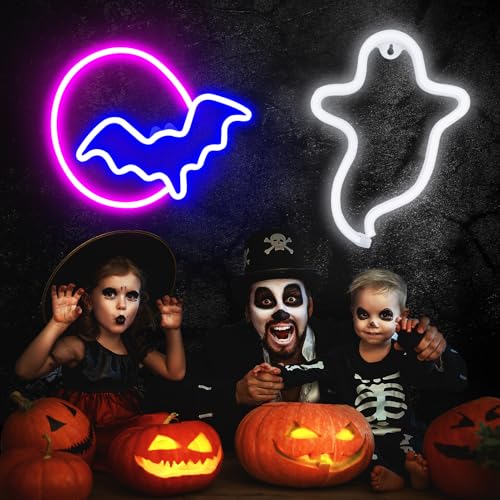 Halloween Neon Sign Lights - Ghost and Moon LED Decorations with Variation Style 2