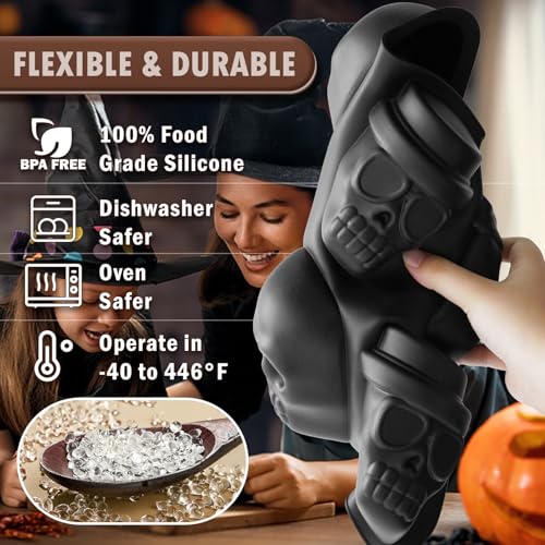 Halloween Silicone Skull Mold 3 Shapes, Large Nonstick Bakeware for Cake Pizza Soap Ice - 2PCS