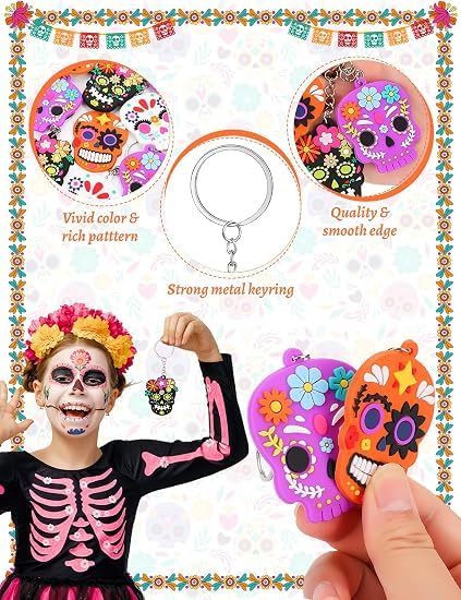 Day of The Dead Sugar Skull Keychain - Dia De Los Muertos Ornament - Variation 32