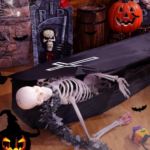 Halloween Cemetery Coffin Prop with Cross - Life Size Pop-Up Coffin for Spooky Decor - 4 Pcs
