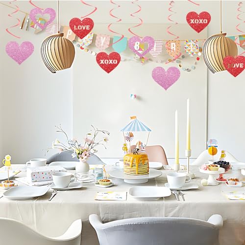24PCS Valentine's Day Hanging Heart Decorations Streamers for Romantic Party