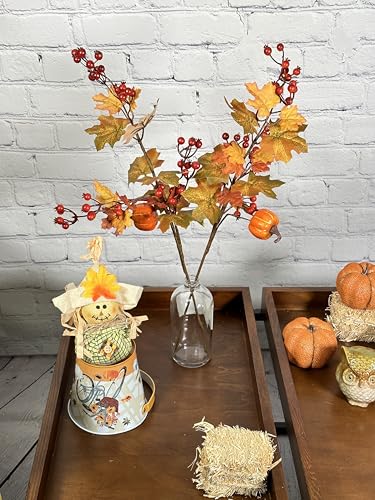 Artificial Fall Flowers Spray Set - 20 Inch Autumn Faux Flowers with Mini Pumpkins & Berries - Aztec Merigold Variation