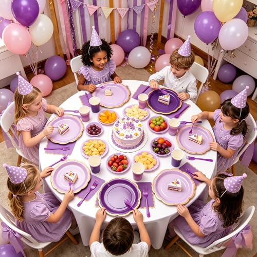 Purple Party Plates and Napkins Set for 48 Guests - Purple / 48 Set