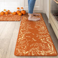 Fall Leaf Kitchen Mat with Pumpkin Design Anti-Fatigue Cushioned Rug 17.3x47+17.3x29 - Orange/Leaf