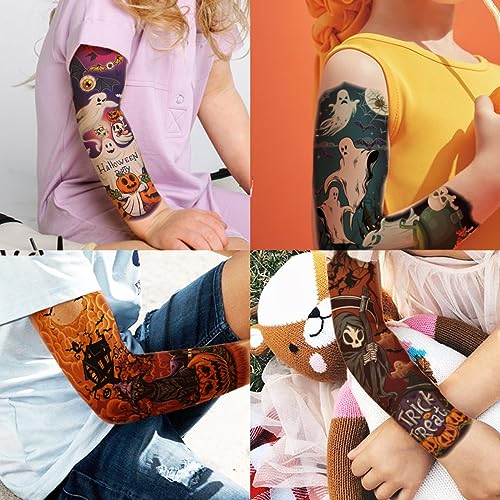 Kids Halloween Full Arm Temporary Tattoos - 11 Sheets Waterproof Fun