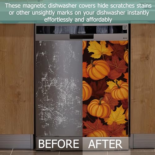 Thanksgiving Pumpkins Dishwasher Cover - Magnetic Refrigerator Decor, 23x26 Inch