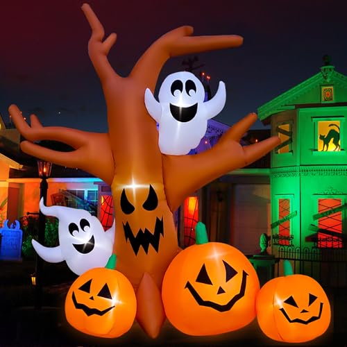 8 Ft Halloween Inflatable Dead Tree with Ghosts and Pumpkins Outdoor Decor