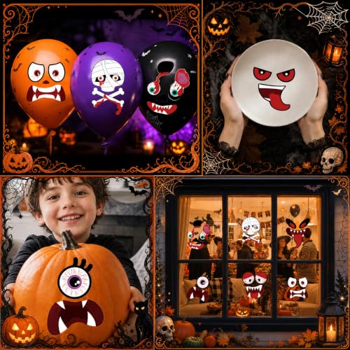 Halloween Pumpkin Stickers Kit - 64 Assorted Face & Decor Sticker Set - Variation A