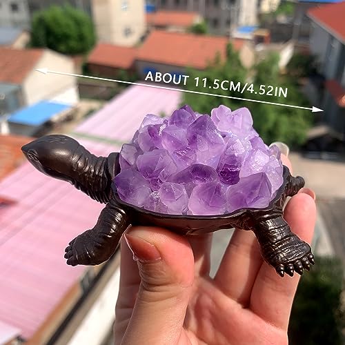 Natural Purple Amethyst Turtle Sculpture - 4.52 Inch Healing Crystal Decor with Variation of Amethyst Bud Turtle - Handmade Gift