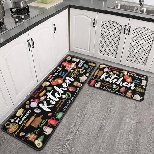 Non-Slip Kitchen Rugs Set - 2 Piece Absorbent Microfiber Floor Mats, Muti 17x47 & 17x30 Inches