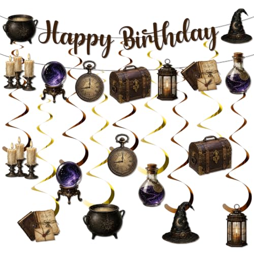 Multicolor Magical Birthday Party Decorations Banner & Hanging Swirls Set