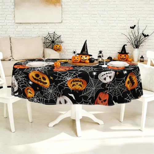 Oval Halloween Pumpkin Tablecloth 54x72 Inch Black Horror Decor Waterproof Polyester