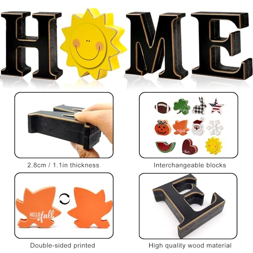 Interchangeable Wooden Home Sign with Seasonal Icons - Farmhouse Decor